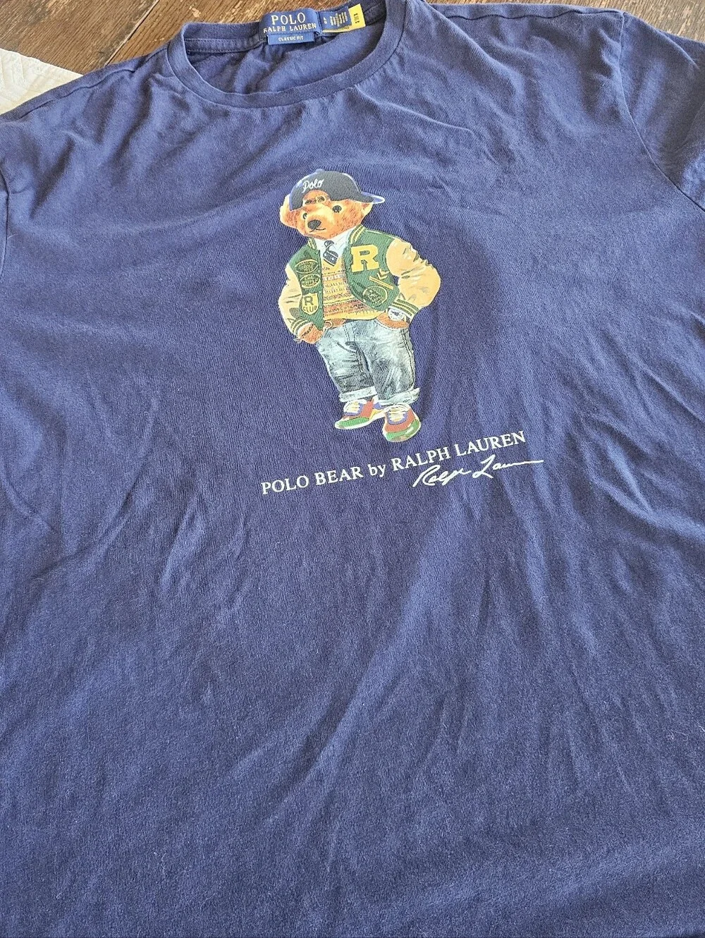 ​Polo Ralph Lauren Varsity Jacket Polo Bear Tee Navy Blue Mens Large Classic Fit
